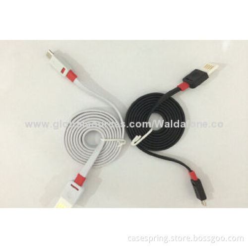 Dual USB flat noodle micro USB charging and data sync cable for Samsung, HTCNew